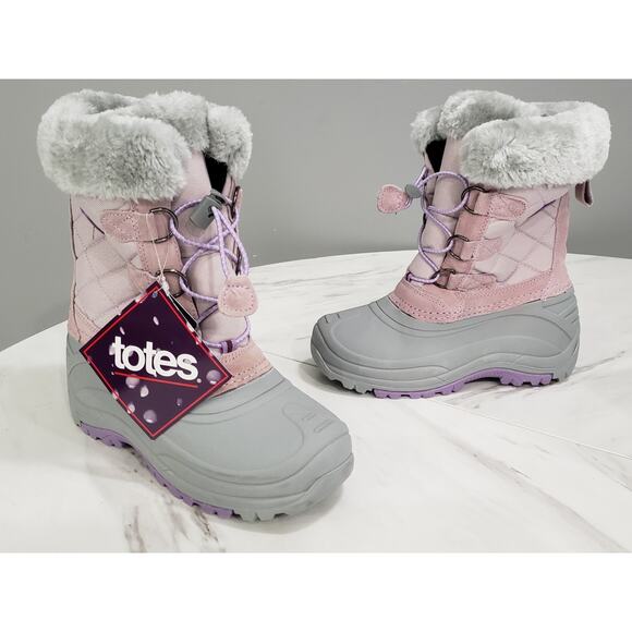 NEW Totes Girls' Winter Snow Boots Size 3 Big Kid Girls - Mauve Pink Gray - Picture 1 of 5